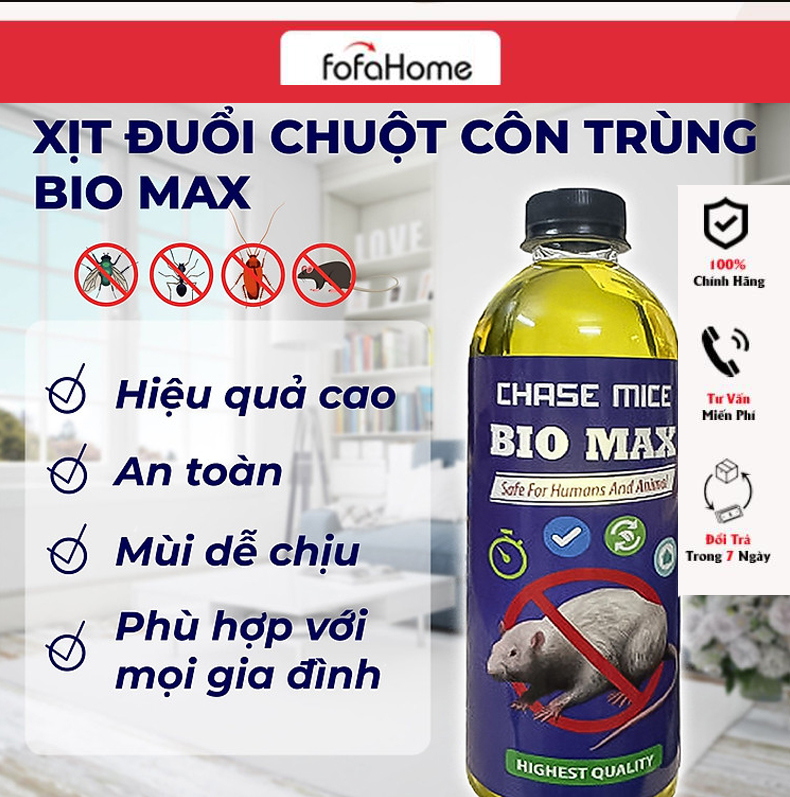 Chai Xịt Đuổi Chuột Biomax 500ml, Xịt Côn Trùng Thành Phần Tự Nhiên