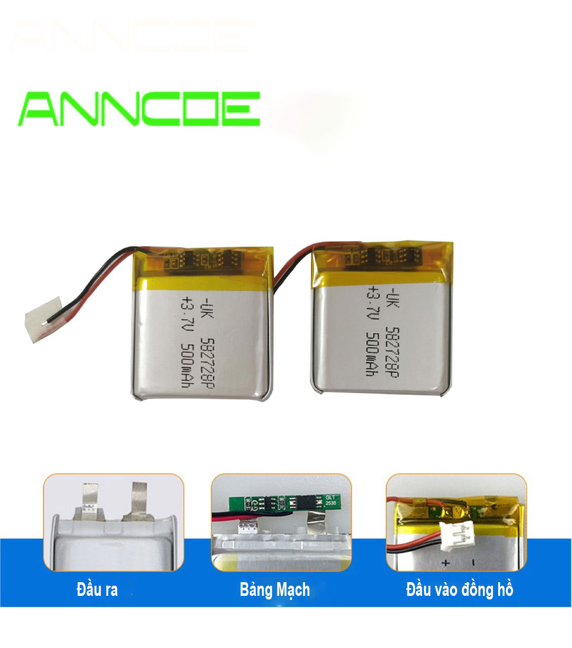 Pin ANNCOE 500 mAh - Zise: 582728 thay thế cho các loại đồng hồ thông minh trên thị trường - Hàng Nhập Khẩu