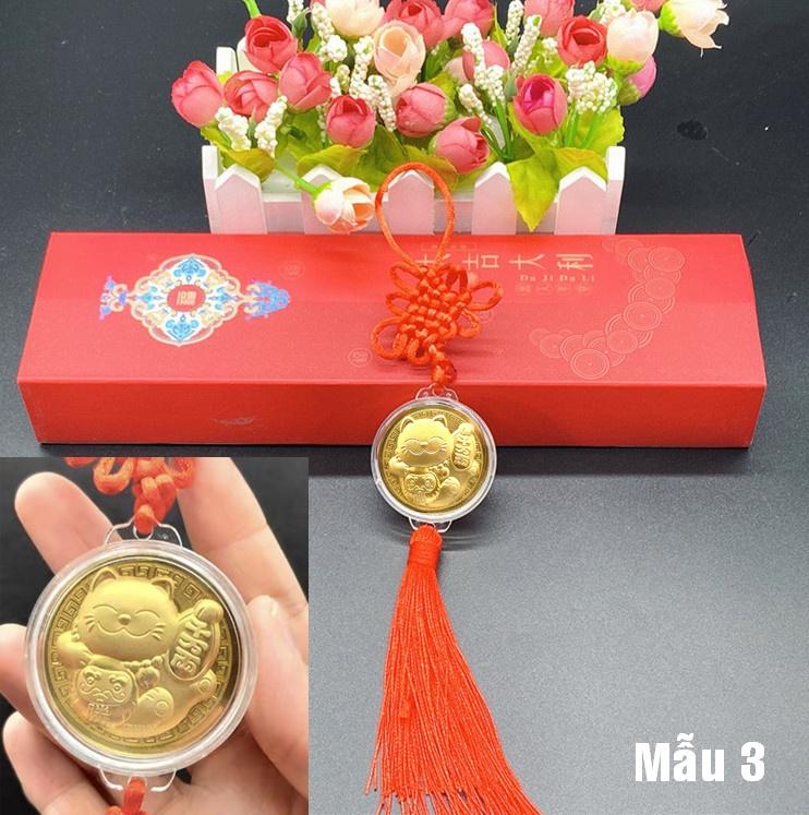 Dây xu Hình con Mèo Vàng 24k may mắn tài lộc siêu cute. Làm quà tặng, trang trí Dịp lễ, Tết - Mẫu 3 - PASA COLLECTION