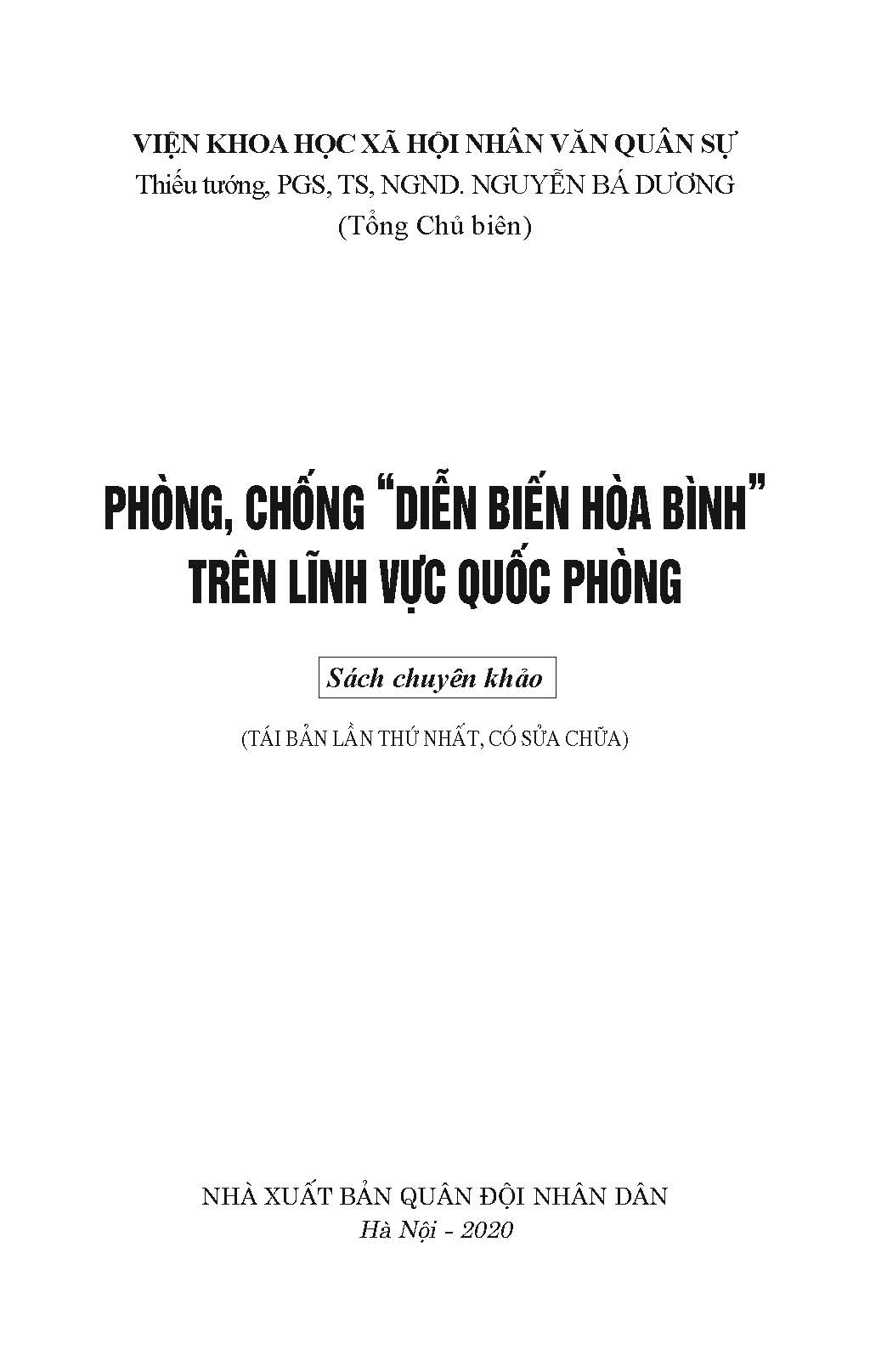 Phòng, Chống &quot;Diễn Biến Hòa Bình&quot; Trên Lĩnh Vực Quốc Phòng