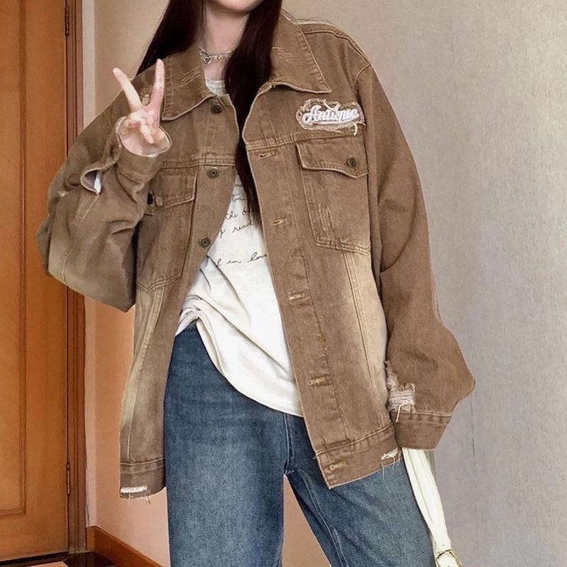 Áo khoác jean unisex,thêu chữ An 2 màu