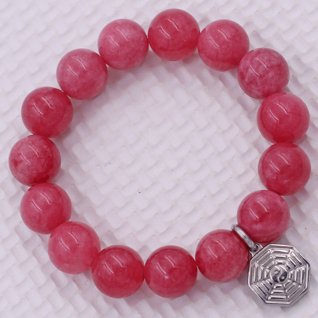 Vòng chuỗi đeo tay đá hồng ngọc charm bát quái inox, vòng tay hạt chuỗi, vòng chuỗi phong thủy, vòng tay nam nữ