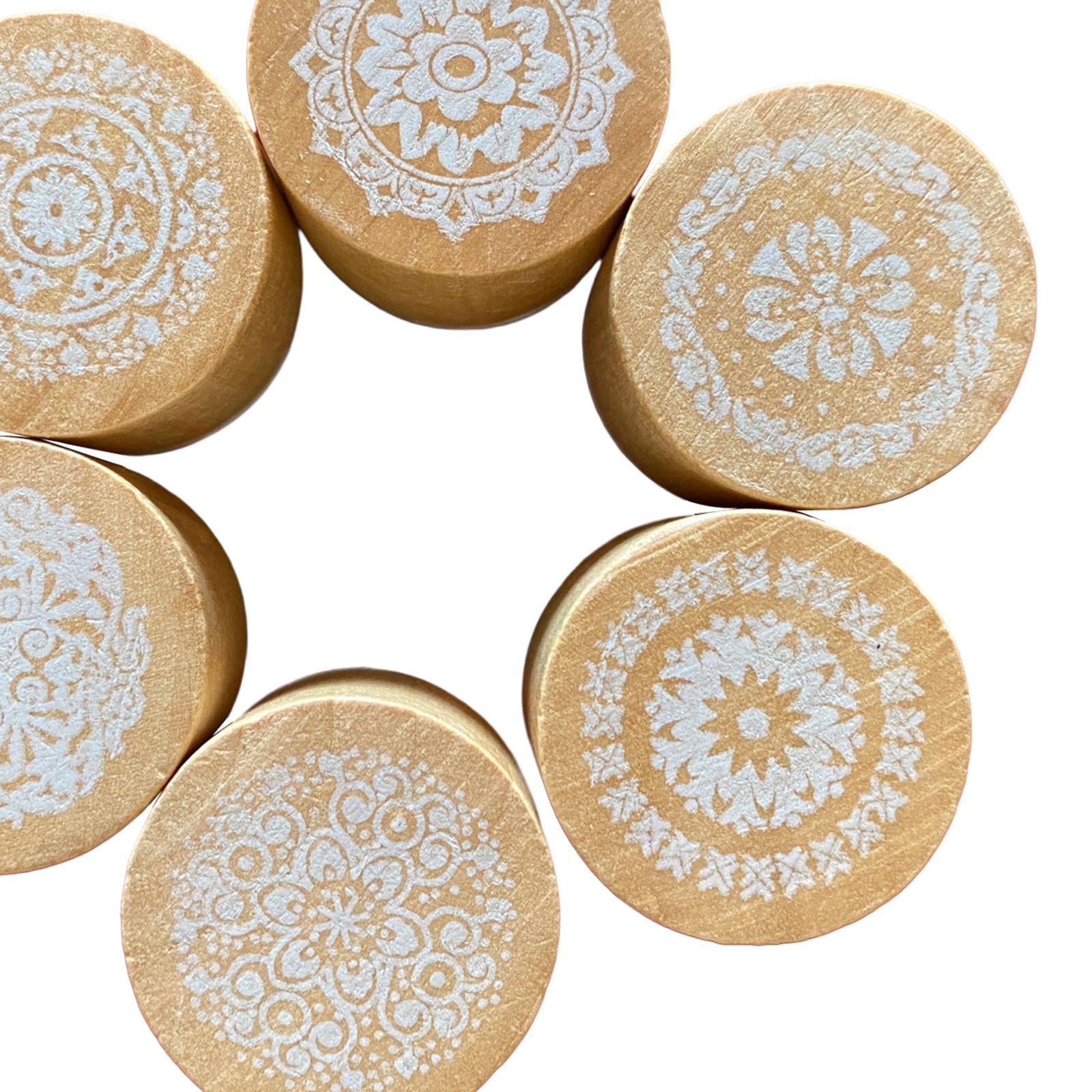6Pcs Wooden Stamp Decorative Stamp English Rubber Stamp Set Circular Wooden Rubber Stamp Durable for Card Making Wooden Retro Pattern Stamp