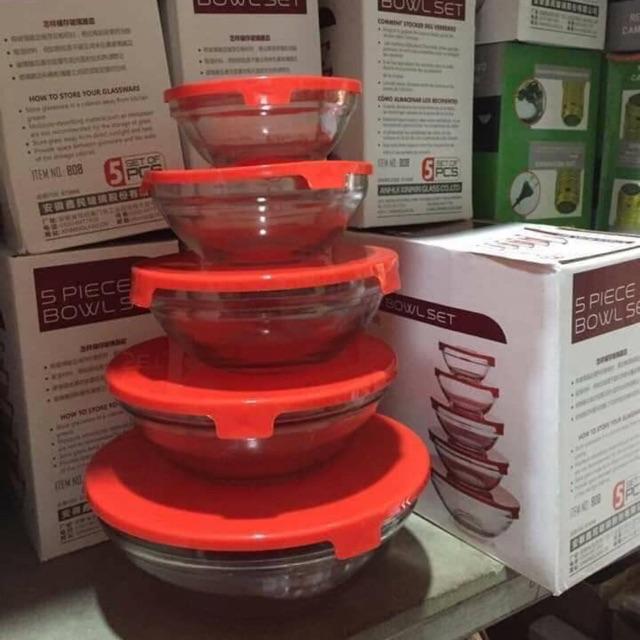 Bộ 5 bát thuỷ tinh có nắp đậy