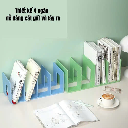 Giá Đựng Sách Để Bàn - Kệ Chia 4 Ngăn Văn Phòng Học Sinh Sinh Viên - Chặn Sách Nhiều Ngăn Giúp Sắp Xếp Tài Liệu