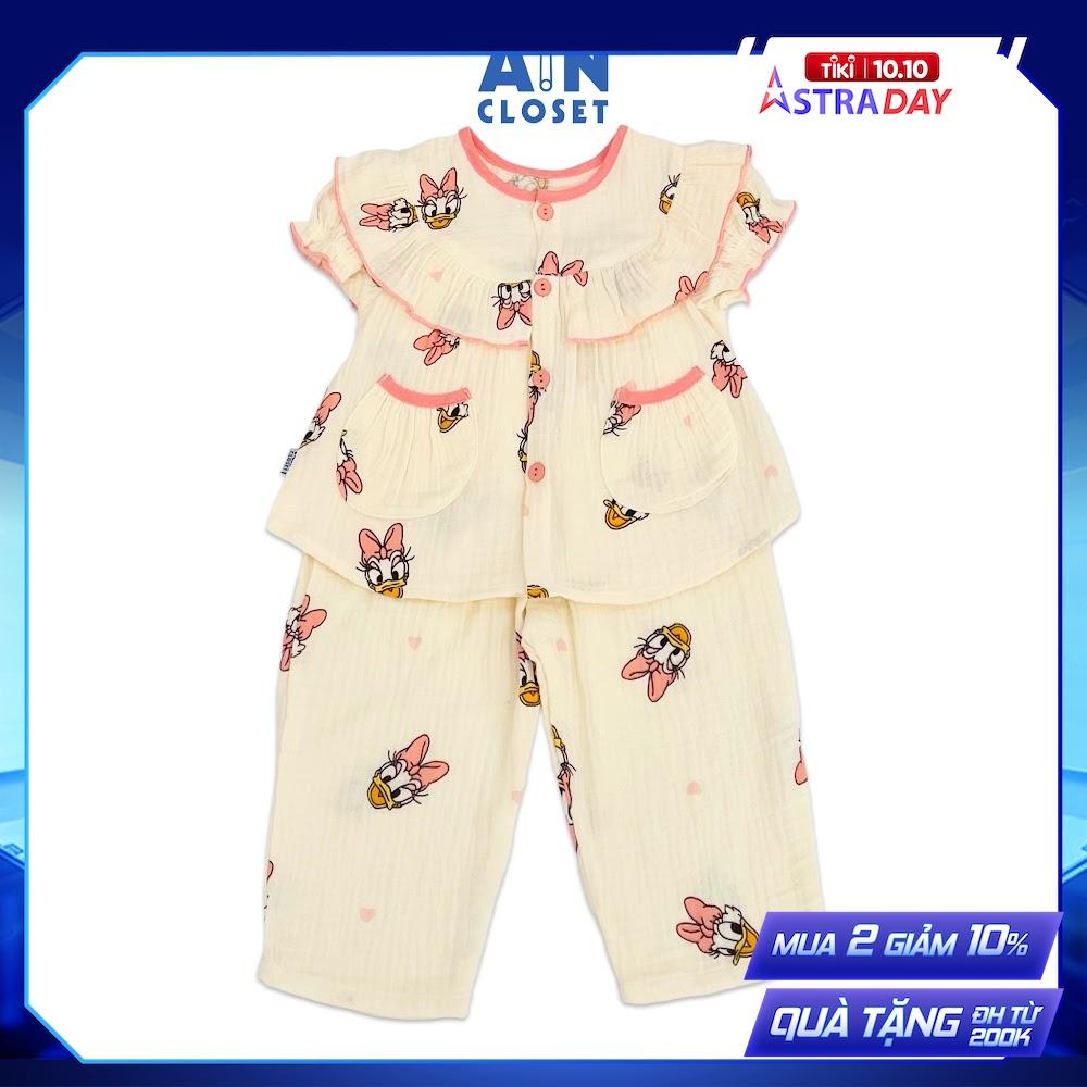 Bộ quần áo dài tay ngắn bé gái họa tiết Vịt Daisy hồng xô muslin - AICDBGK59GNH - AIN Closet