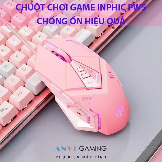 Chuột gaming có dây Inphic PW5P màu hồng/đen Hỗ trợ điều chỉnh DPI 4 tốc độ - Hàng nhập khẩu