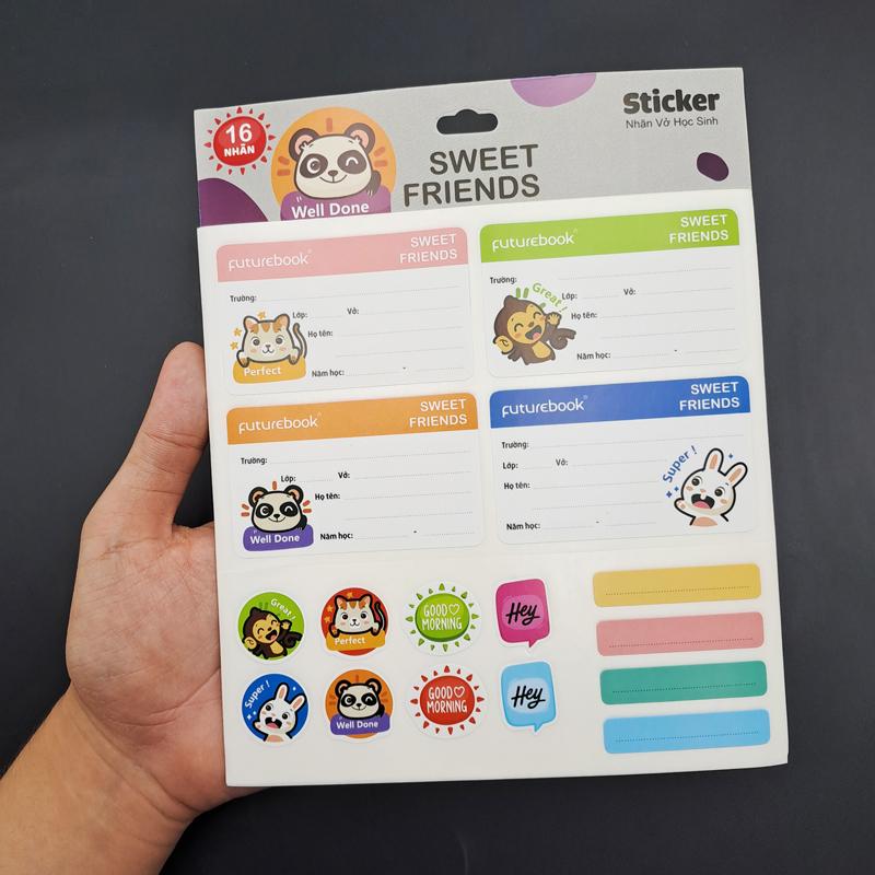 Nhãn Vở Học Sinh Sweet Friends Kèm Sticker - futurebook N103 (16 Nhãn)