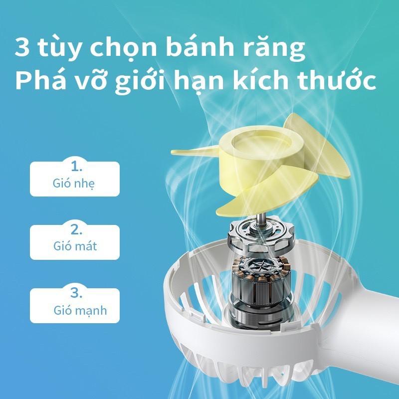 Quạt Tích Điện Mini Cầm Tay HOẶC ĐỂ BÀN 3 Chế Độ Gió+TẶNG PIN + DÂY SẠChh024