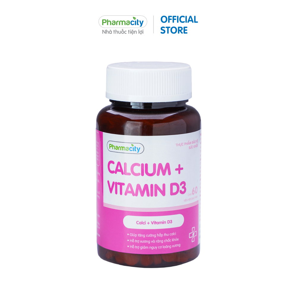 Viên bổ sung canxi hỗ trợ xương, răng Pharmacity Calcium + Vitamin D3 (Chai 60 viên)