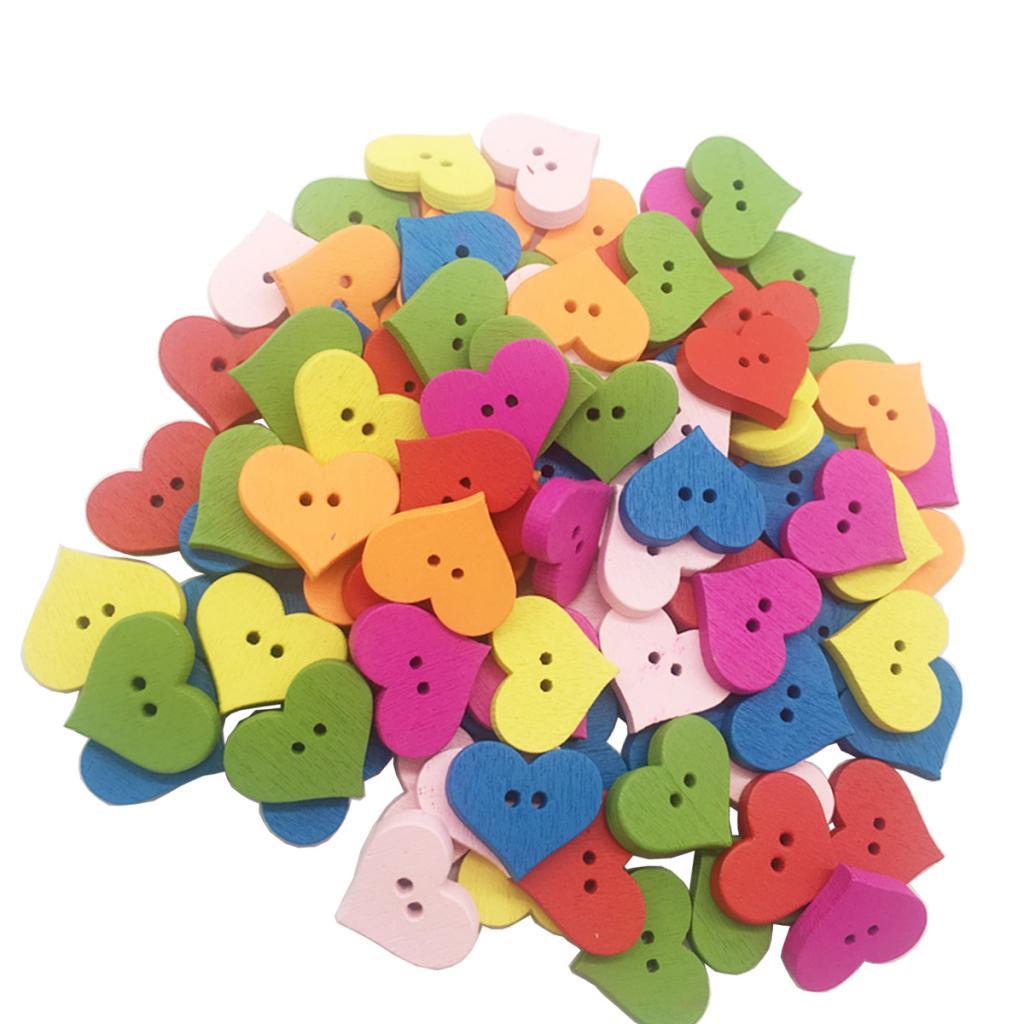 100 Bộ Trái Tim Gỗ Nút May Thêu Sò Handwork Quần Áo Trang Trí 20 Mm
