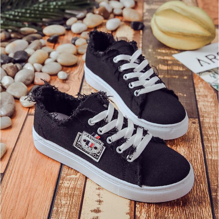 Giày sneaker vải bố cổ thấp phong cách Hàn Quốc cho nữ