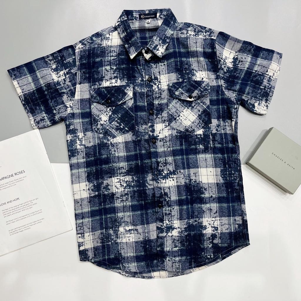 Áo sơ mi nam NGẮN tay vải COTTON MỀM MỊN 3 màu họa tiêt CARO chống nhăn giá rẻ cao cấp