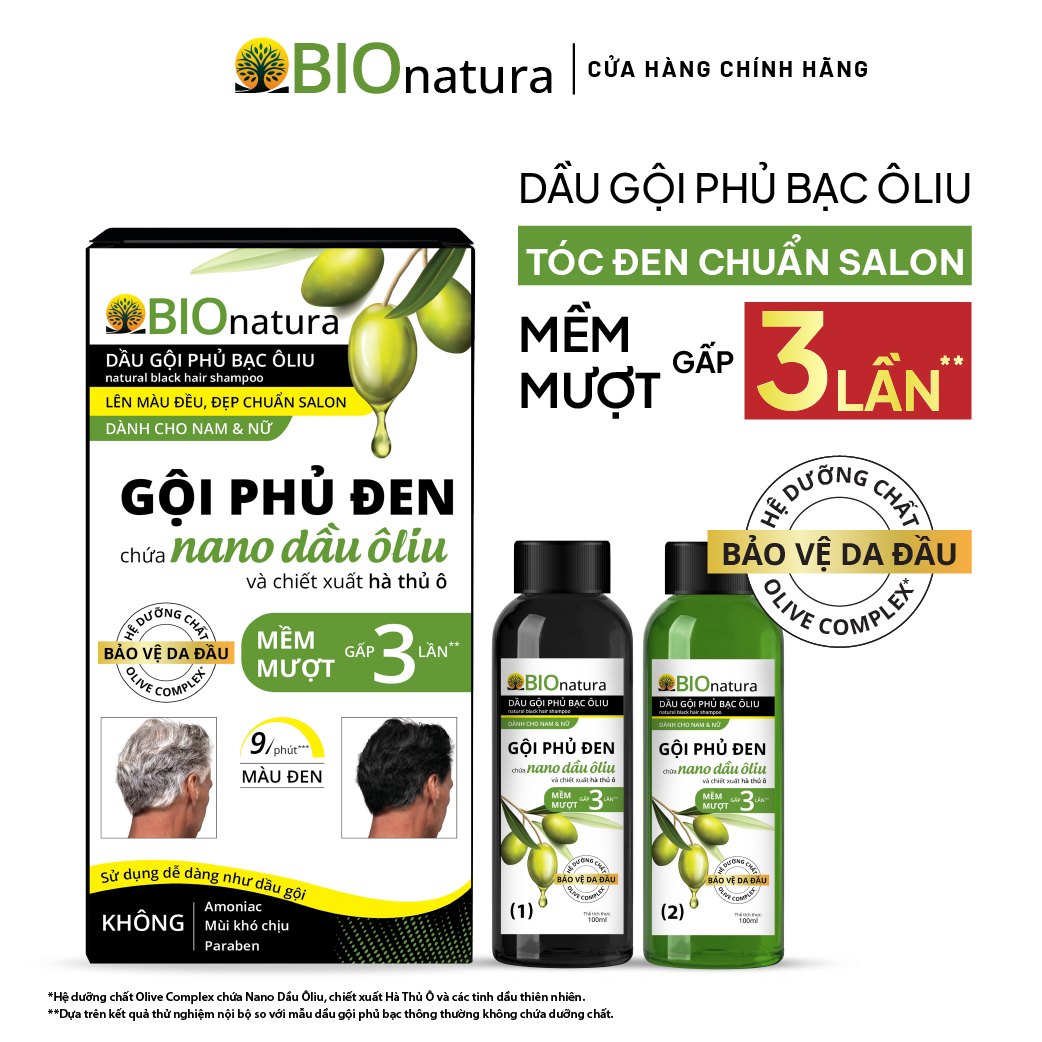 Dầu Gội Phủ Bạc Ôliu BIOnatura - Gội Phủ Đen - 200ml