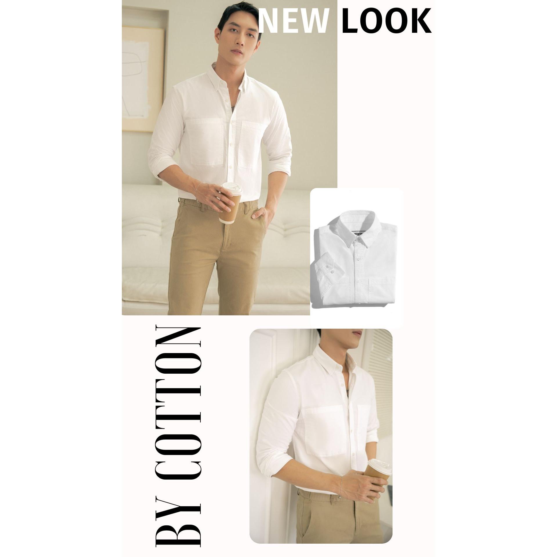 Áo Sơ Mi Nam Dài Tay Trơn BY COTTON White Pocket Shirt 1222