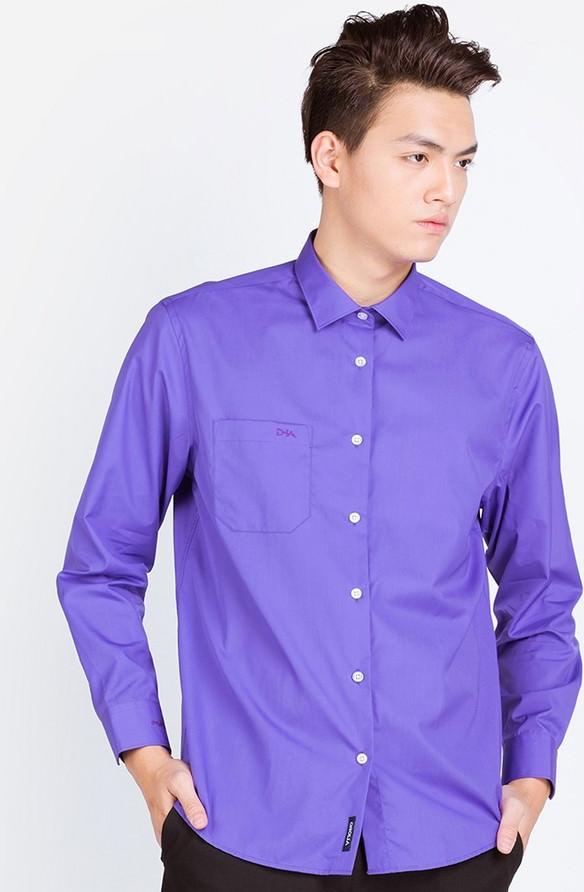 Áo sơ mi nam dài tay ALIGRO cổ bẻ dáng ôm body 100% chất cotton màu tím ALGS090