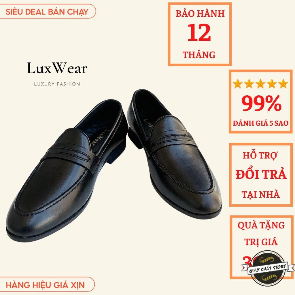 Giày lười nam da Pu cao cấp đế khâu LuxWear màu đen có quà tặng kèm tất lười hoặc lót giày cao cấp - GDC