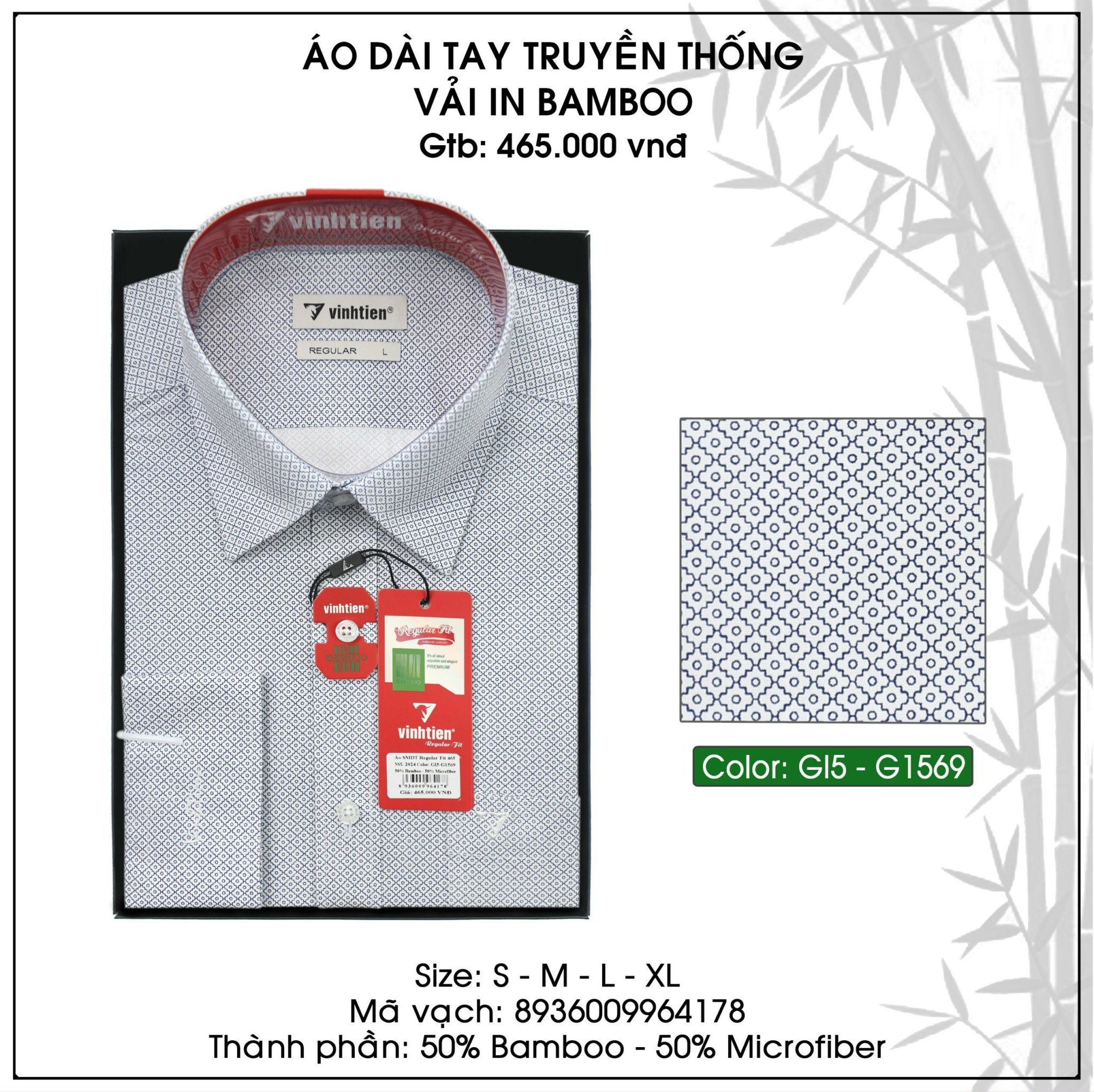Áo Sơ Mi Dài Tay Họa Tiết Bamboo Regular Fit 465 Vĩnh Tiến - Nhiều Màu