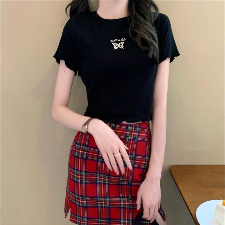 Áo Croptop ôm tay ngắn hình bướm, áo croptop body ngắn tay chất co giãn phong cách ulzzang Hàn Quốc C32 - Maoshop