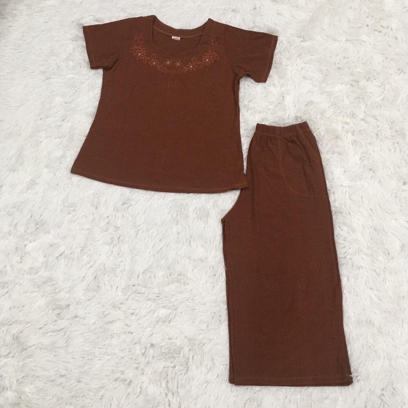 Bộ ống rộng lửng trung niên hoa mai thun gấm nhật(size 40-65kg