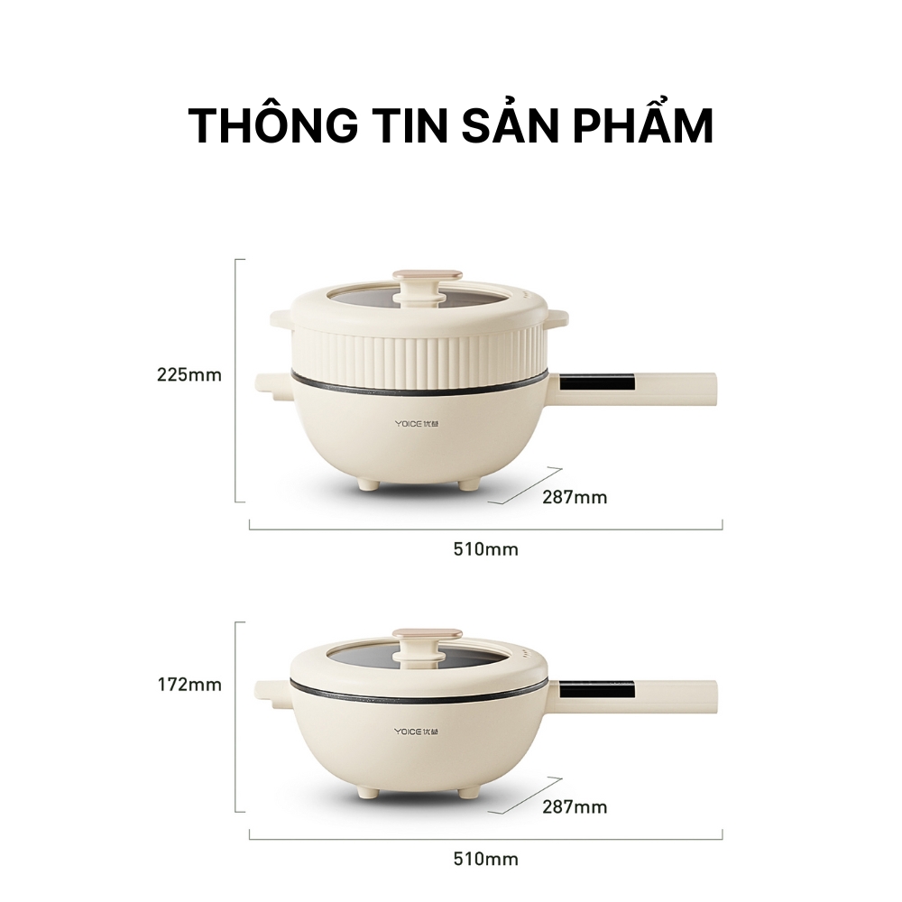 Chảo điện đa năng YOICE công suất 1500W, màn hình cảm ứng thông minh - YDCG03 - HÀNG CHÍNH HÃNG