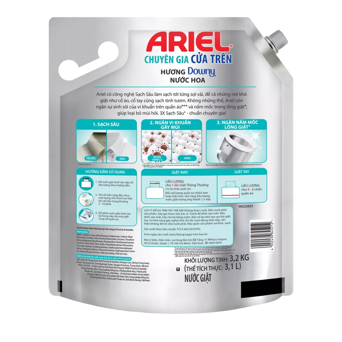 Nước Giặt ARIEL Cửa Trên Hương Downy Nước Hoa Túi 3.2KG