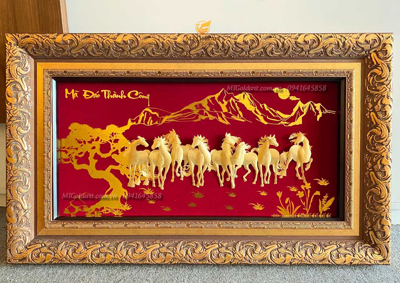 Tranh ngựa mã đáo thành công dát vàng MT Gold Art- Hàng chính hãng, trang trí nhà cửa, quà tặng sếp, đối tác, khách hàng.