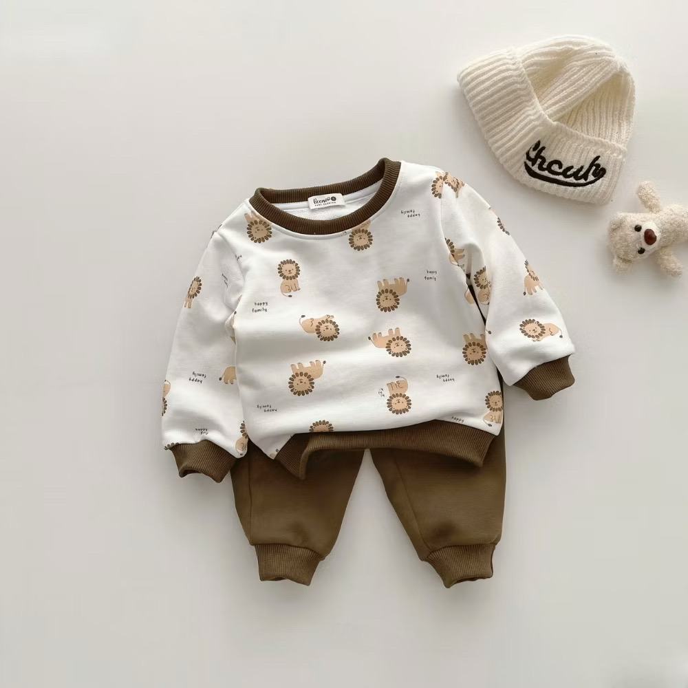 Set Áo Thun Tay Dài Họa Tiết Sư Tử Kèm Quần Dài Cho Bé Trai 1-8 Tuổi Dành Cho Bé Trai