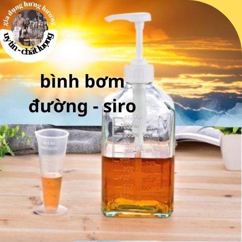 Bình bơm siro thủy tinh dung tích 1100ml kèm vòi pump 1 lần 10ml