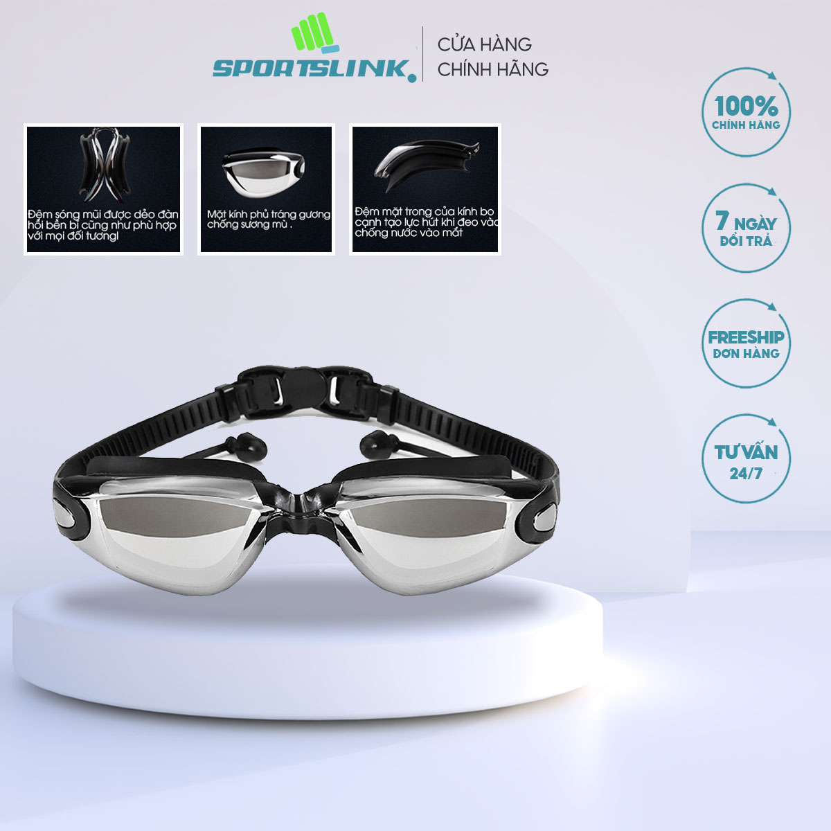 Kính bơi người lớn CS A-380 tráng gương, chống tia UV, chống sương mờ