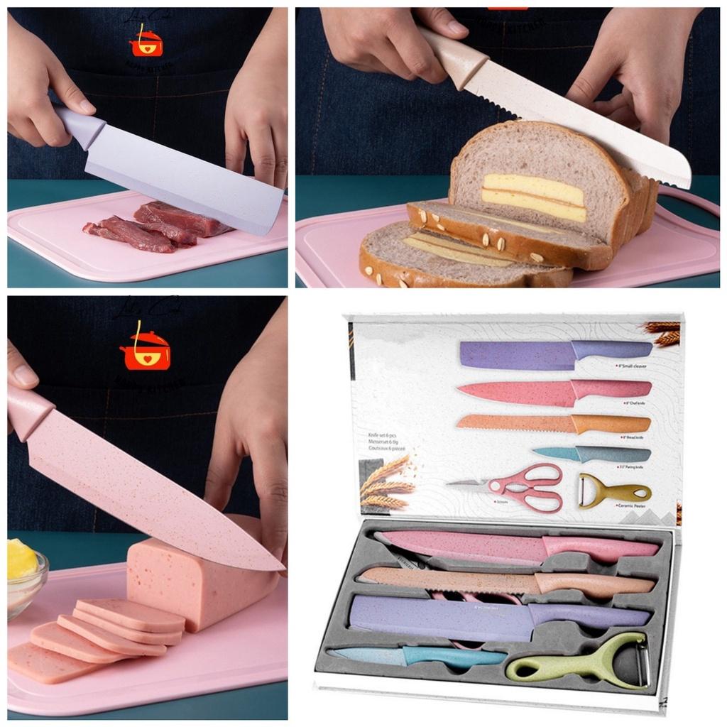 Trọn bộ dao lúa mạch 6 món nhà bếp đa năng siêu sắc bén tự mài chống han rỉ hàng cao câp