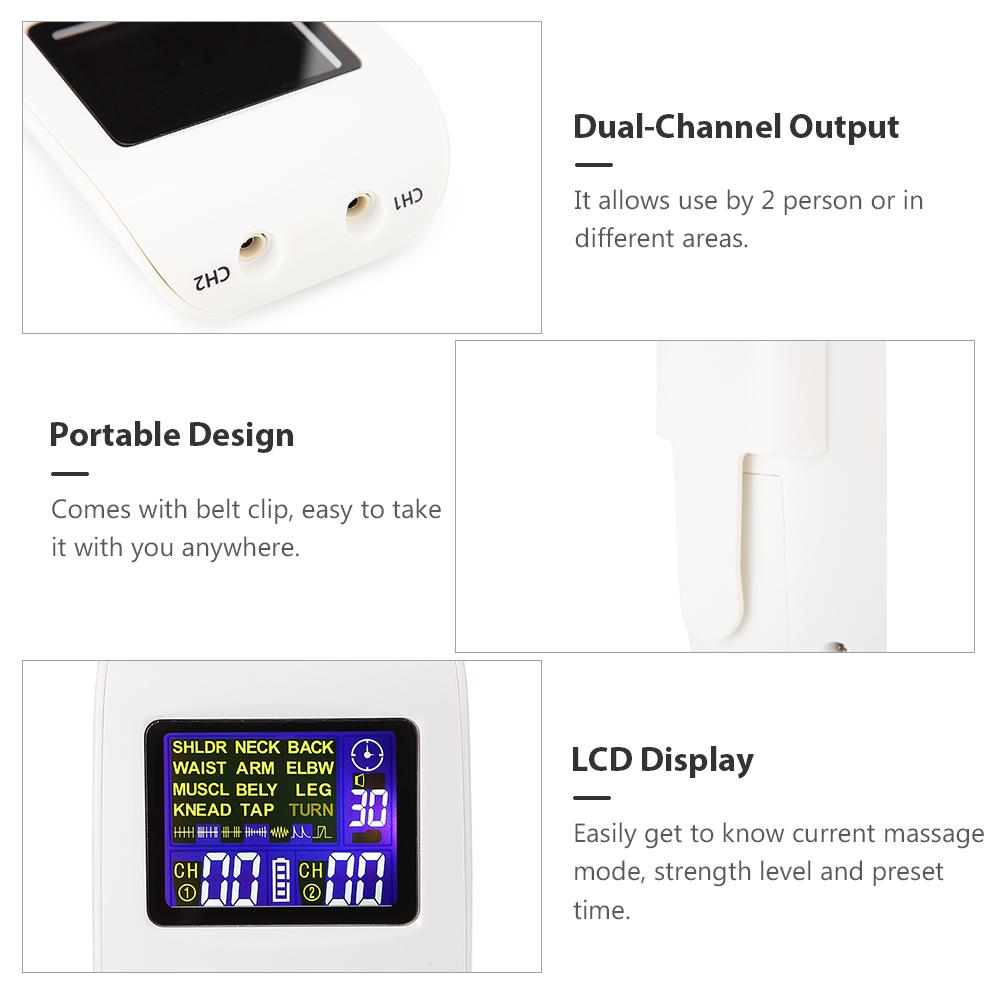 Dual-Channel TENS&EMS Device Pulse Massager Muscle Stimulator Unit 12 Massage Modes 40 Strength Levels Adjustable Timer