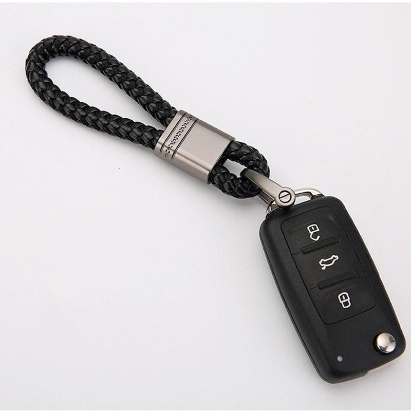 Modern Leather Weave Hook Straps Car Remote Short Keychain Keyrings Keychain Pendant Keyring Car Leather Rope Horseshoe Buckle Key Chain Accessories