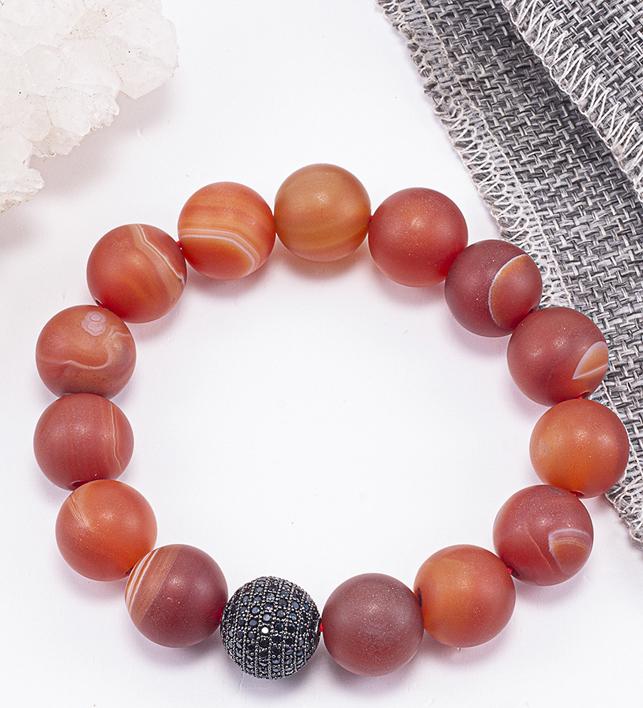 Vòng Tay Phong Thủy Nam Đá Mã Não Đỏ Nhám Phối Charm Cầu Đính Đá Mệnh Hỏa, Thổ Ngọc Quý Gemstones