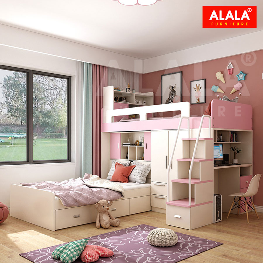 Giường tầng cho bé ALALA155 đa năng/ Miễn phí vận chuyển và lắp đặt/ Đổi trả 30 ngày/ Sản phẩm được bảo hành 5 năm từ thương hiệu ALALA/ Chịu lực 700kg