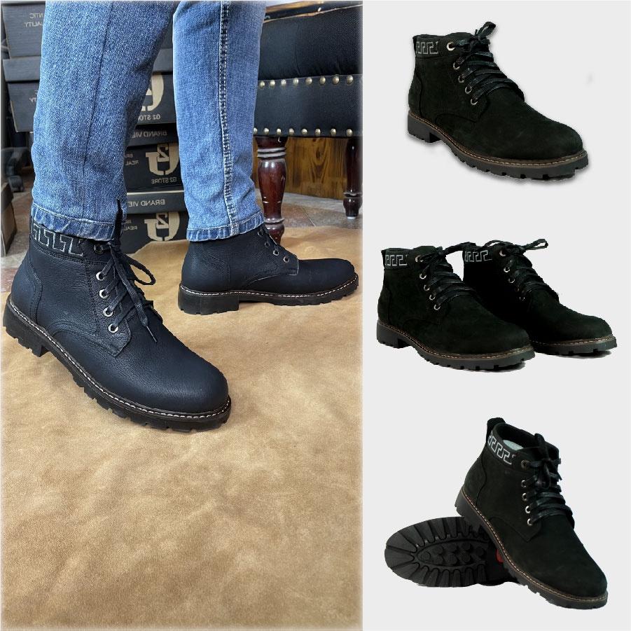 Giày boot nam đế đúc khâu chắc chắn kiểu combat boots nam, Giày tăng chiều cao nam chất liệu giày da nam cao cấp - 666