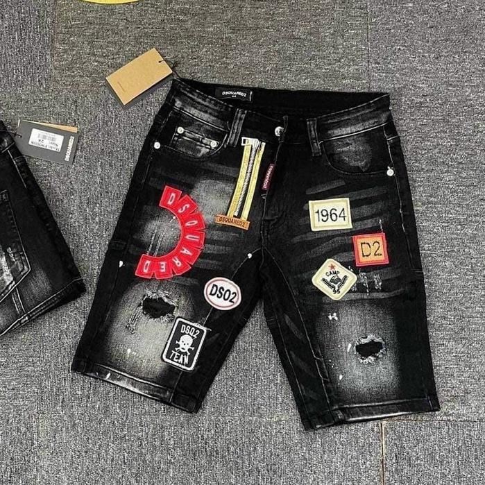 quần short jean nam đen xanh khóa kéo lệch thêu logo cực đẹp mẫu mới vải co giãn