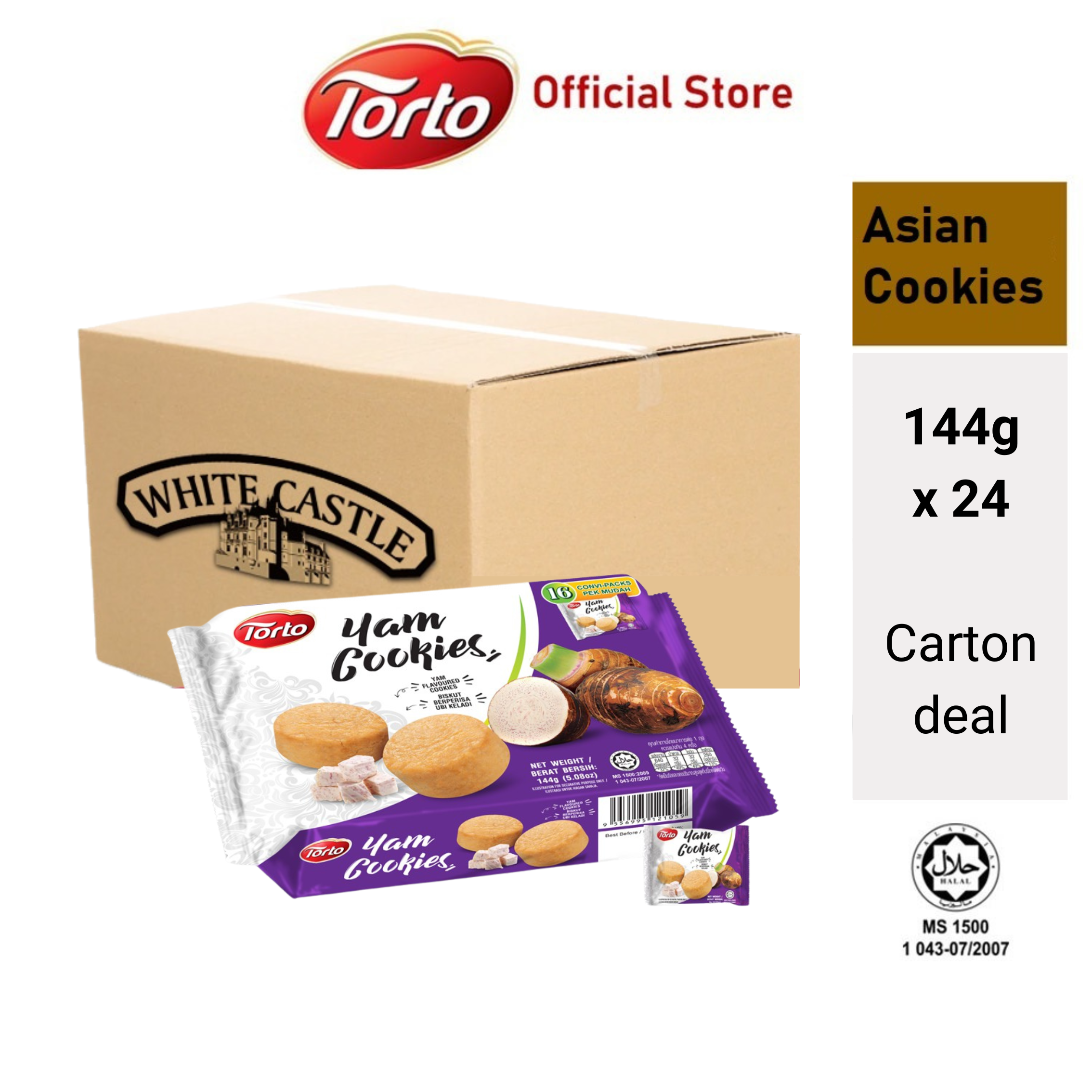 Bánh quy Khoai Mỡ White castle nhập khẩu Malaysia 144g Torto Asian Cookies Yam Cookies