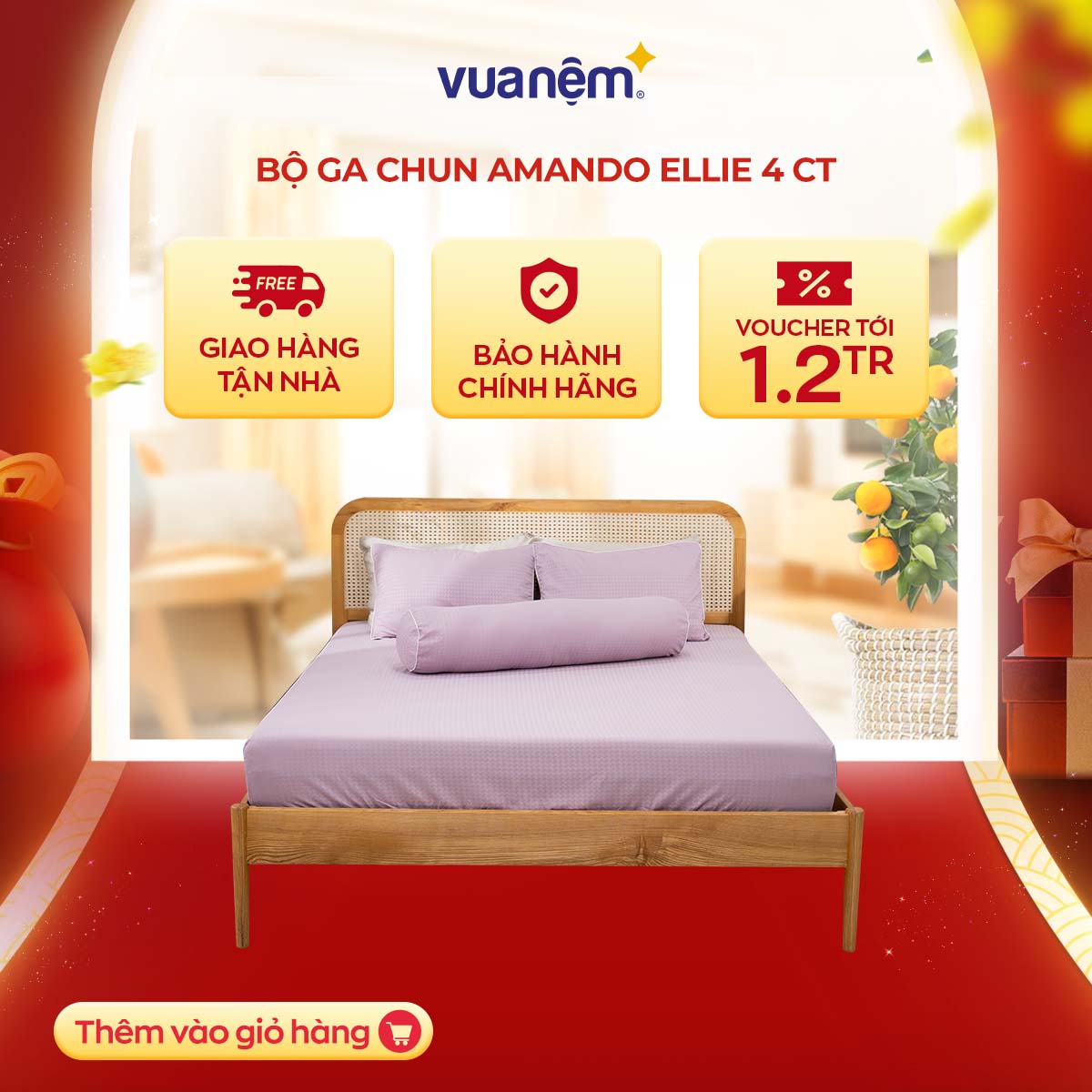 Bộ Ga chun Amando Ellie 4 Chi Tiết Màu Tím