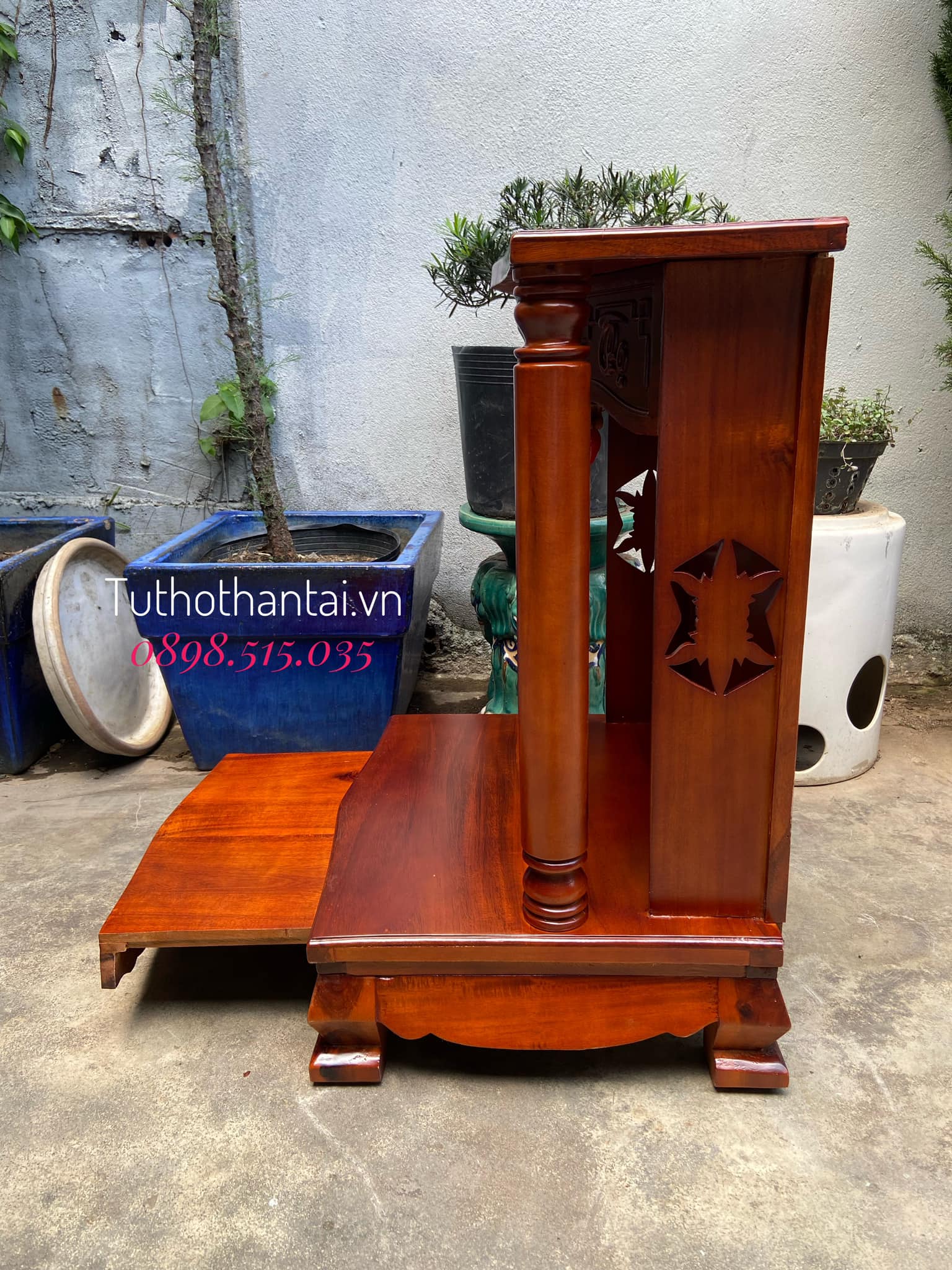 Bàn thờ thần tài gỗ Tràm cột Tròn trơn 60 X 81CM