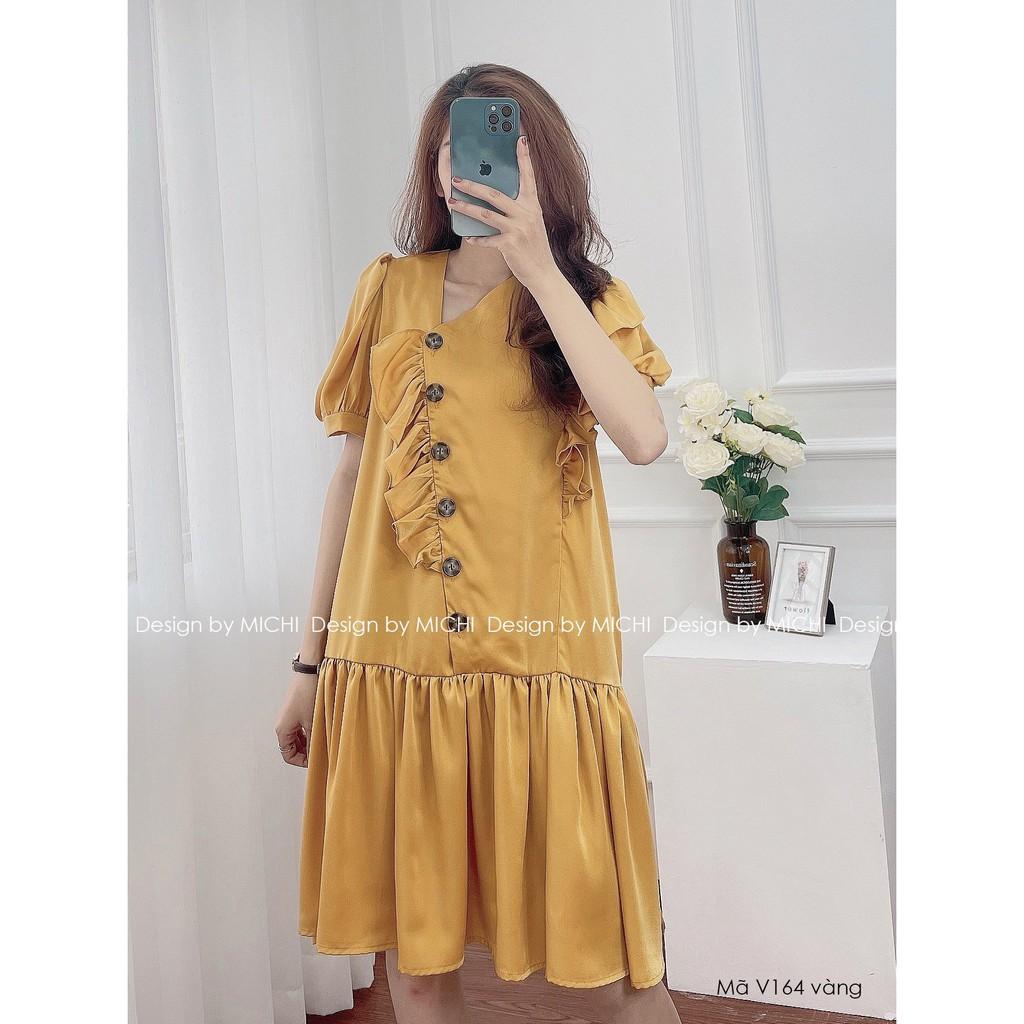 Váy suông bèo lệch đuôi cá, đầm xuông rộng freesize, tay phồng freesize 3 màu mã V164 - Michi's House