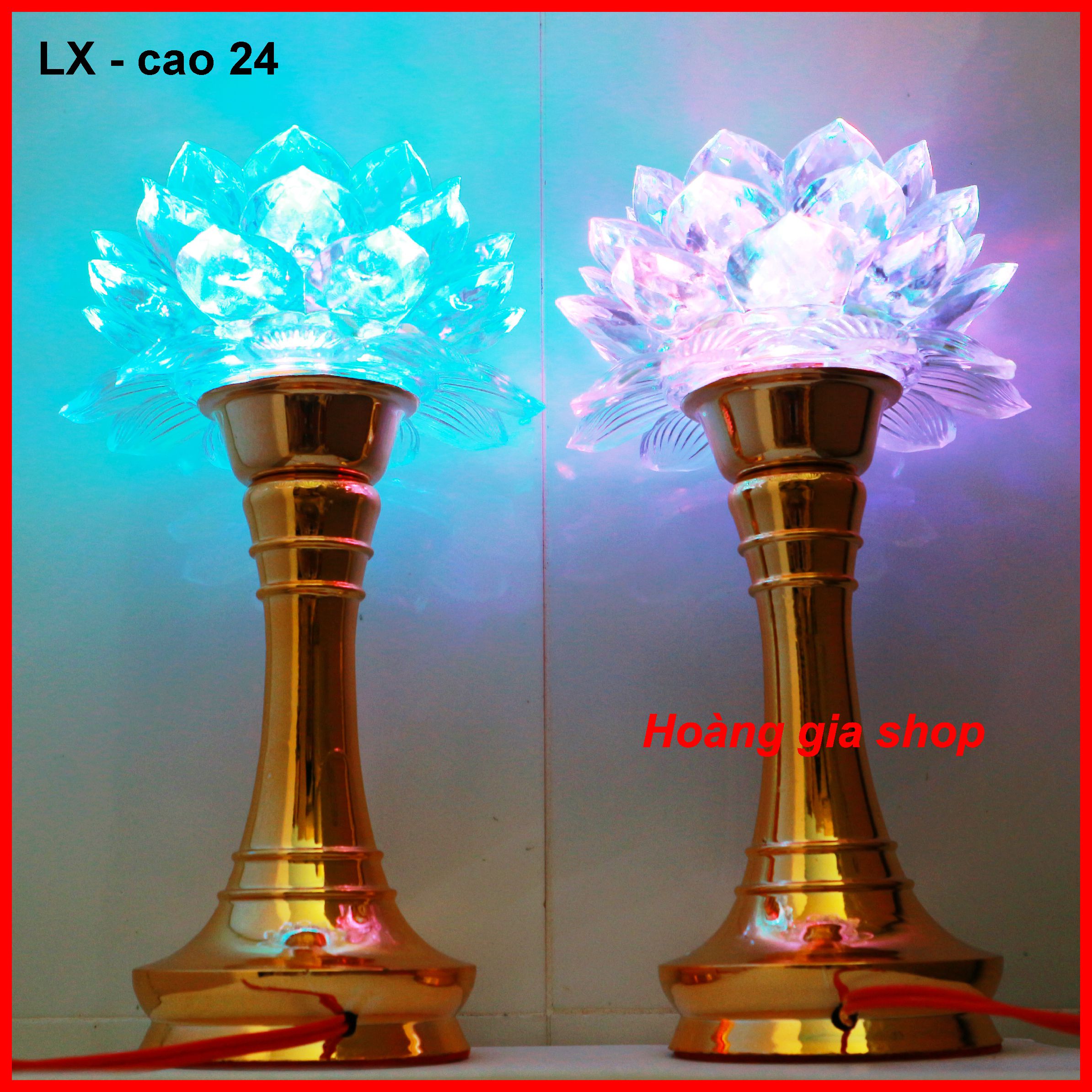 Bộ đèn thờ led hoa sen đổi màu cao 24cm đèn thờ,đèn thờ thần tài,đèn thờ gia tiên