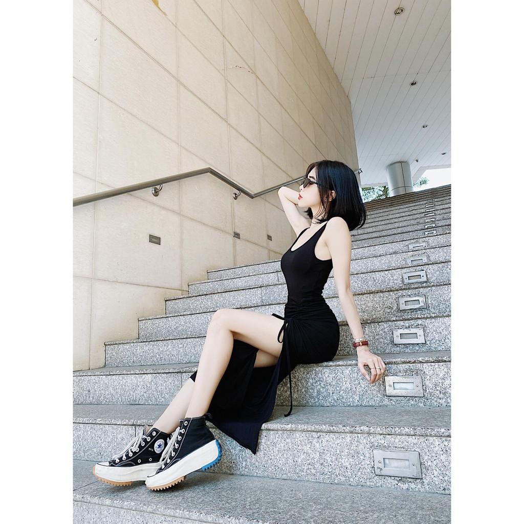 Đầm Thun Body 2 Dây Đen xẻ tà