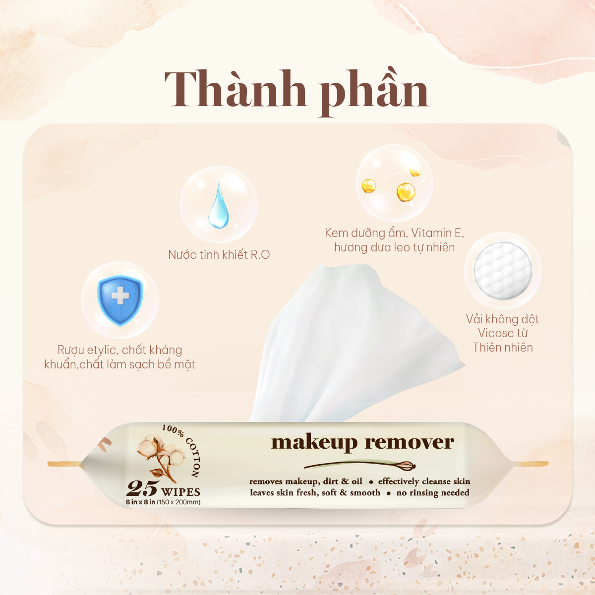 Khăn giấy ướt tẩy trang Makeup Remover Ecowipes gói 25 tờ làm sạch lớp trang điểm nhanh chóng