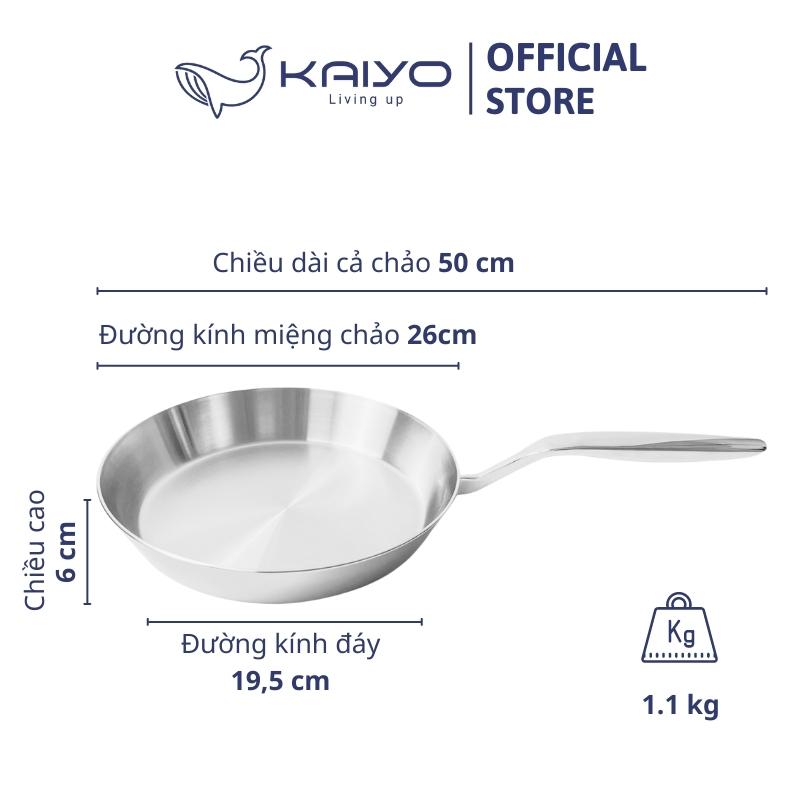 Chảo inox trơn thân đáy liền 3 lớp Tri-Ply Kaiyo, size 26cm