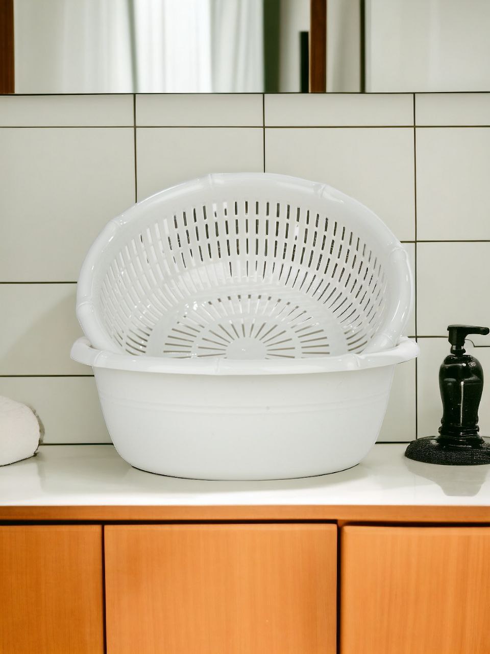 Bộ chậu rửa và rổ nhựa kiểu đốt trúc cao cấp nhiều size