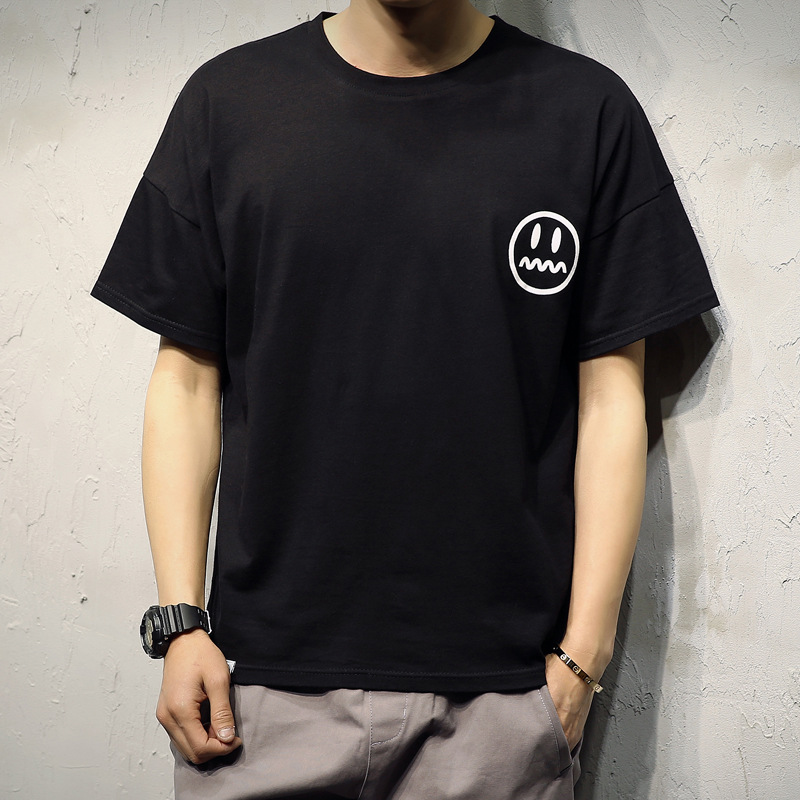 Áo T-shirt nam, cộc tay, họa tiết in hoa, họa tiết hình mặt cười, phong cách Hàn Quốc, phù hợp cho mùa hè TA17