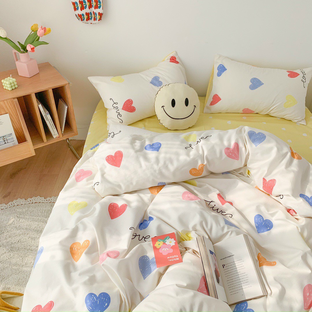 Bộ chăn ga gối cotton LIDACO PL1 - Tim nhiều màu SP001449
