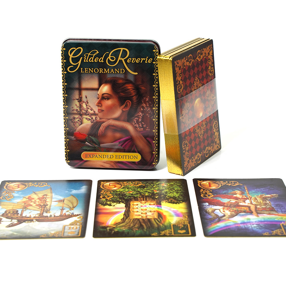 Bộ Bài Gilded Reverie Lenormand Hộp Thiếc Mạ Cạnh Vàng 47 Lá