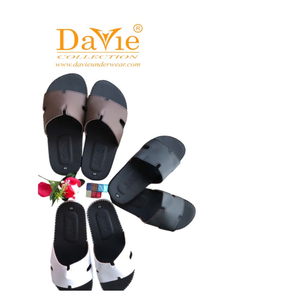 Dép Nam Quai Ngang Thương Hiệu Davie Dvsd02 Chất Liệu Da, Đế Cao Su Bền Đẹp Khả Năng Chống Trơn Tốt